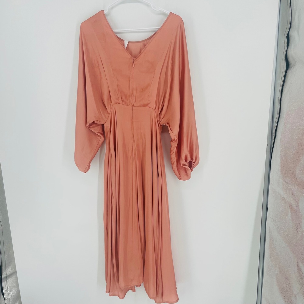 Blush Satin Midi Dress in Rose Blush with Balloon Sleeves - Picture 16 of 16